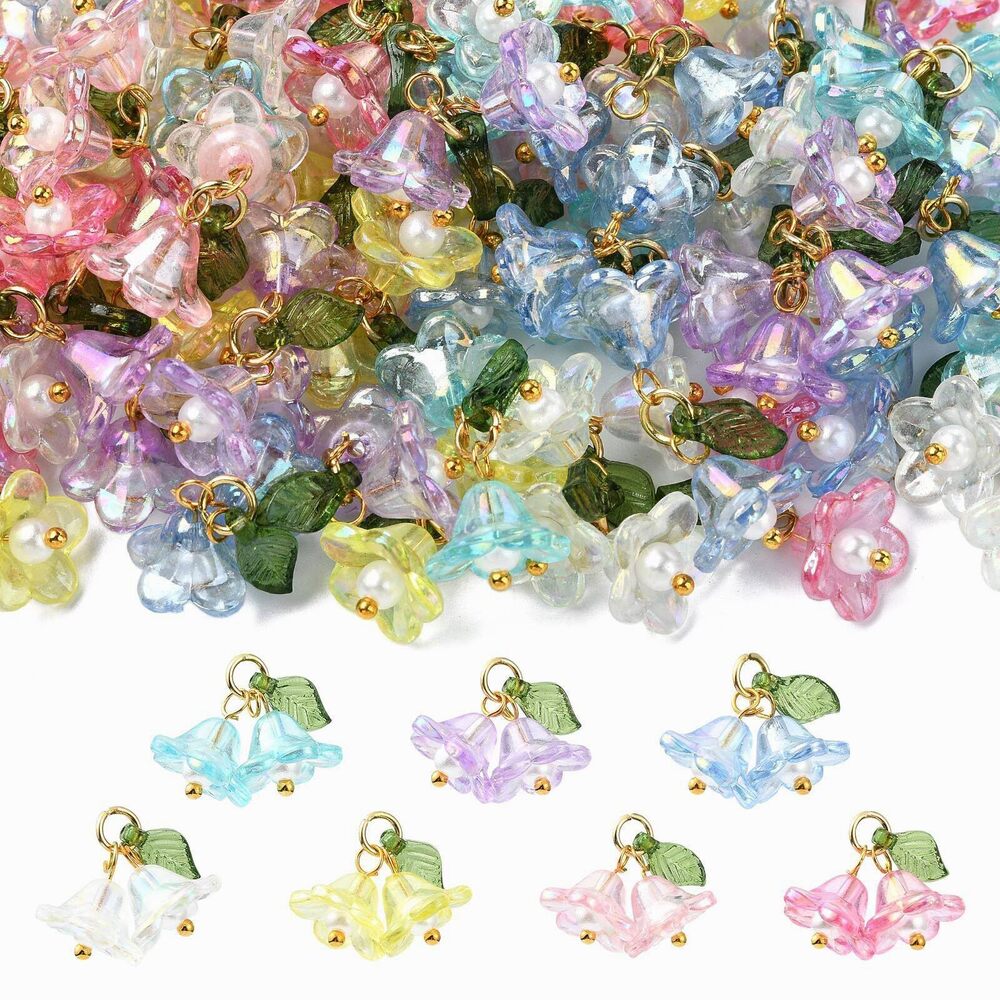 3475 70Pcs 7 Colors Acrylic Lily Flower Charms May Floral Charms Brass Lily